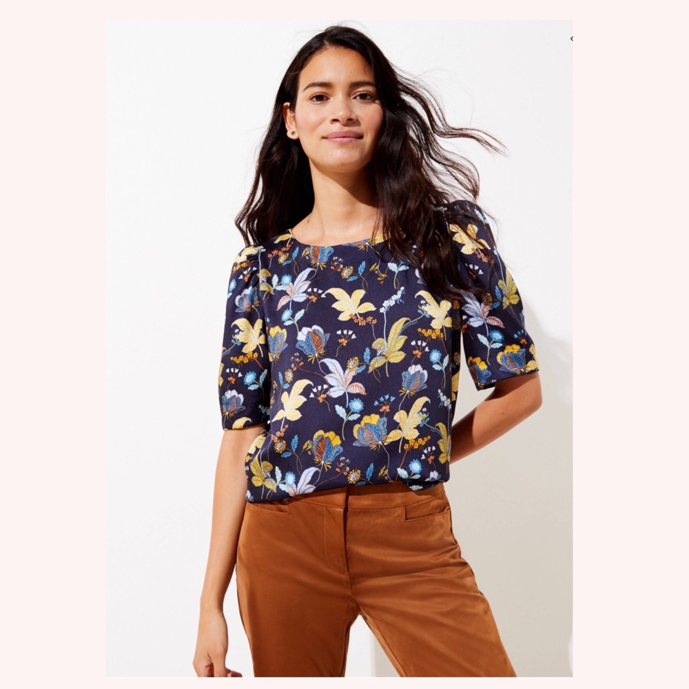 LOFT Petite Floral Puff Sleeve Blouse
